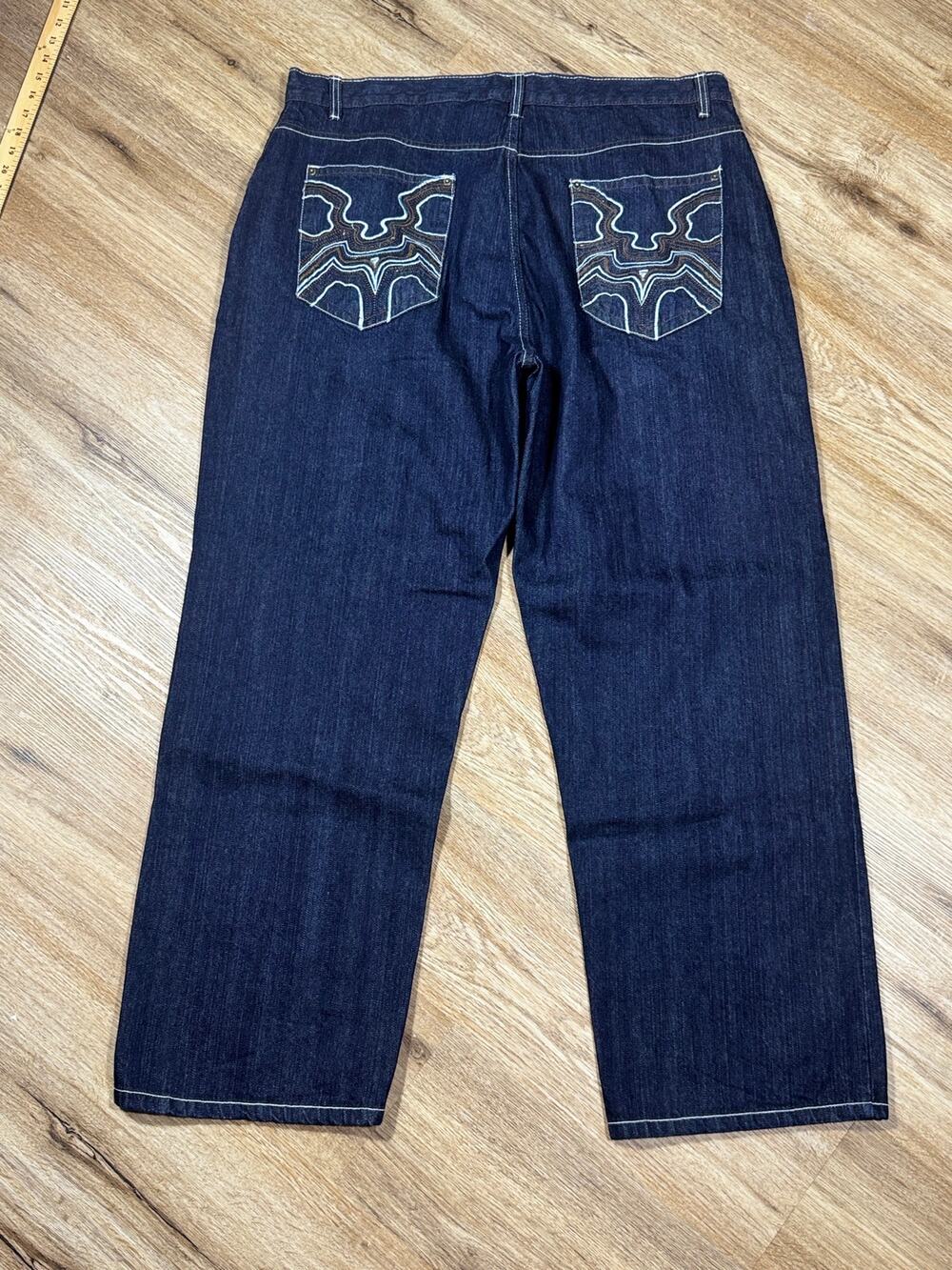 Vintage DON Y2K Baggy Dark Wash Embroidered Pocket Jeans Men’s 42 Hip Hop Skater